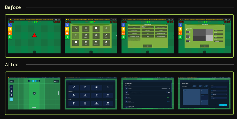 Before and after of the main redesigned screens